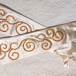 Rhinestoned pale yellow Satin Stretch Opera Gloves (OS)